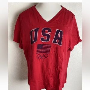 USA Team Apparel Womans Red V-Neck Shirt New Size Large
